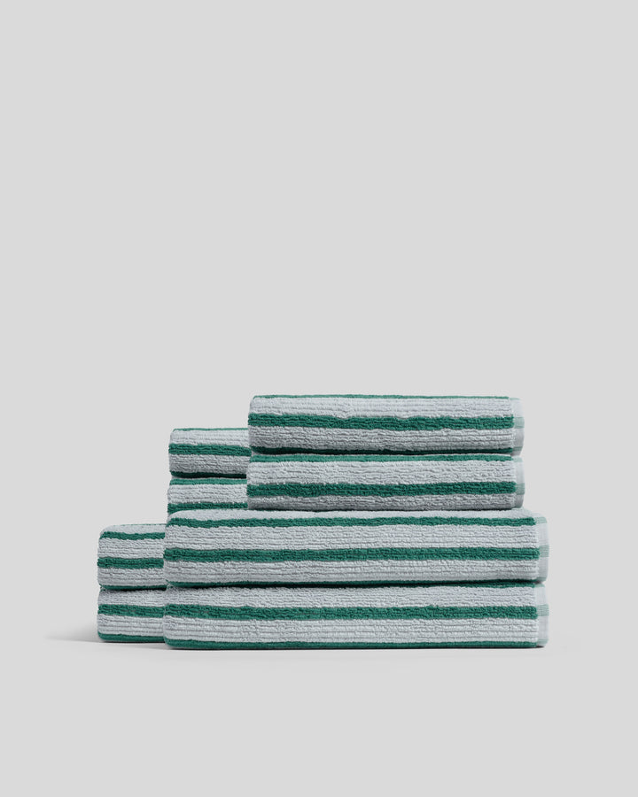 4+4 Organic Resort Stripe Bath Bundle - Sky with Malachite
